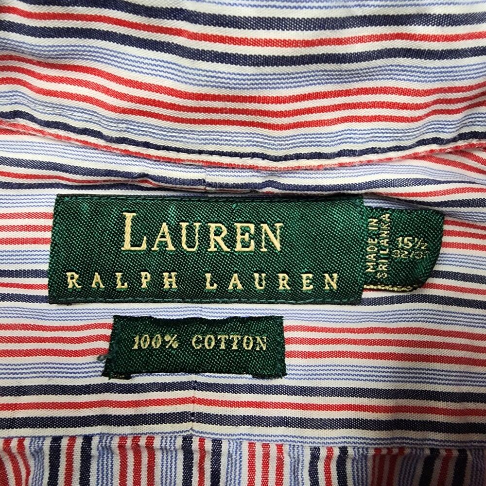 Lauren Ralph Lauren Mens 15.5 32 33 Red Blue Stripe Shirt Button Down Cotton - Picture 5 of 9